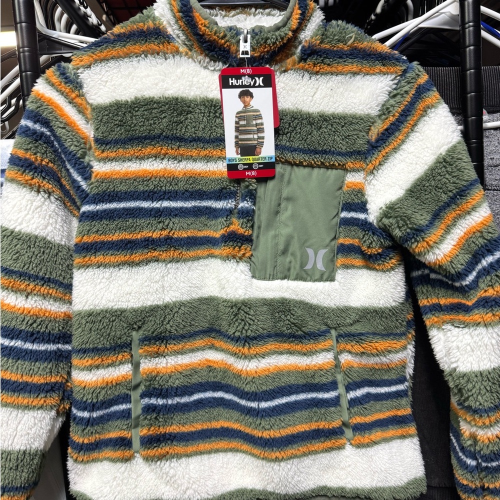 Hurley Kids Striped half Zip-Up Jacket - Green, Orange, White, Blue